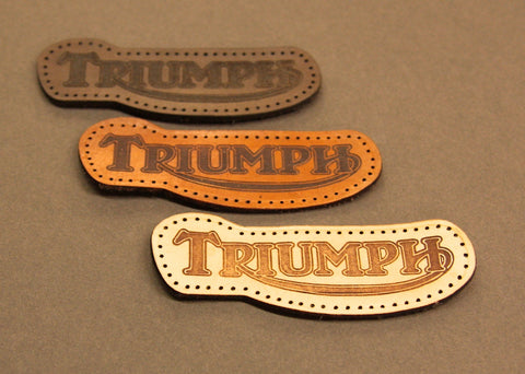 Leather sew on Triumph (motorcycle jacket badge) shaped , Patch, Badge