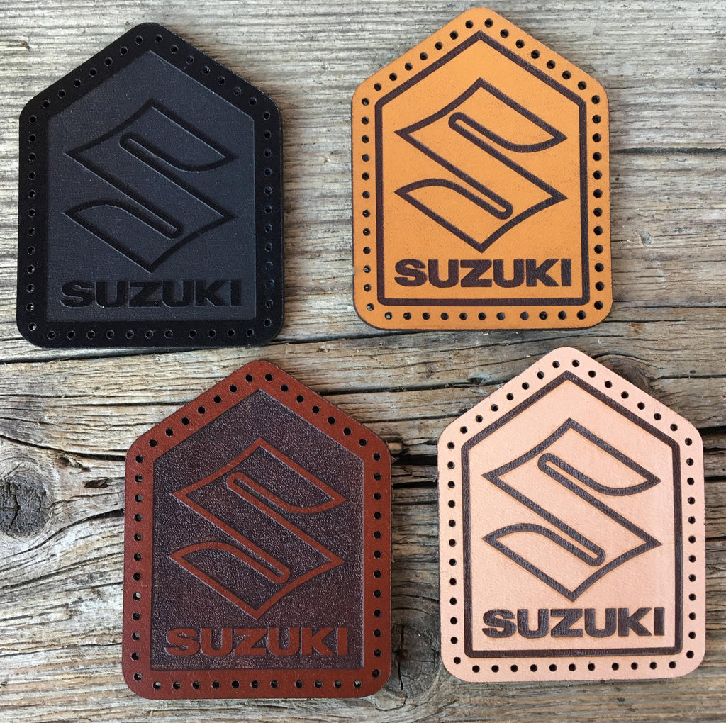 Leather sew on Suzuki (motorcycle jacket badge)  , Patch, Badge