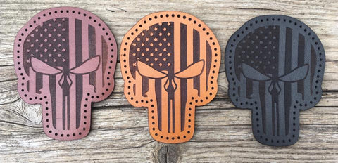 Leather sew on Punisher badge (stars and stripes version)