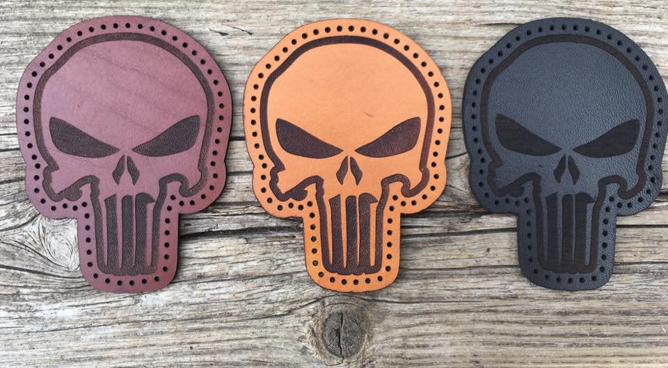 Leather sew on Punisher badge